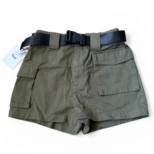 NWT TNA High-Rise Cargo Short Shorts, Olive / Army Green, 3" Inseam